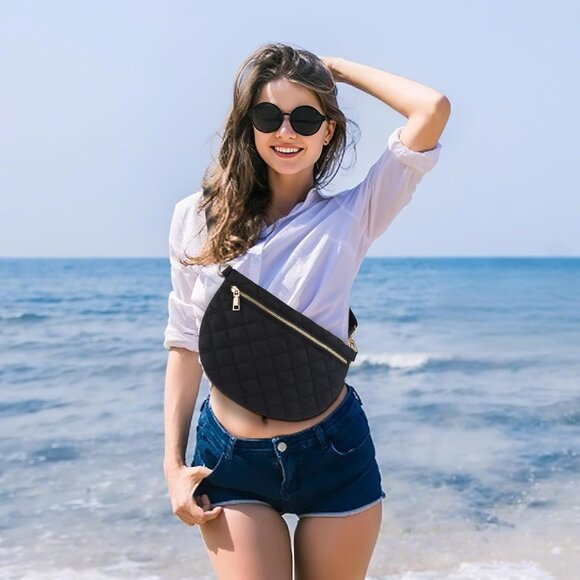 Black Quilted Puffer Crossbody Bag for Women with Adjustable Strap and Large Cap - Picture 2 of 6